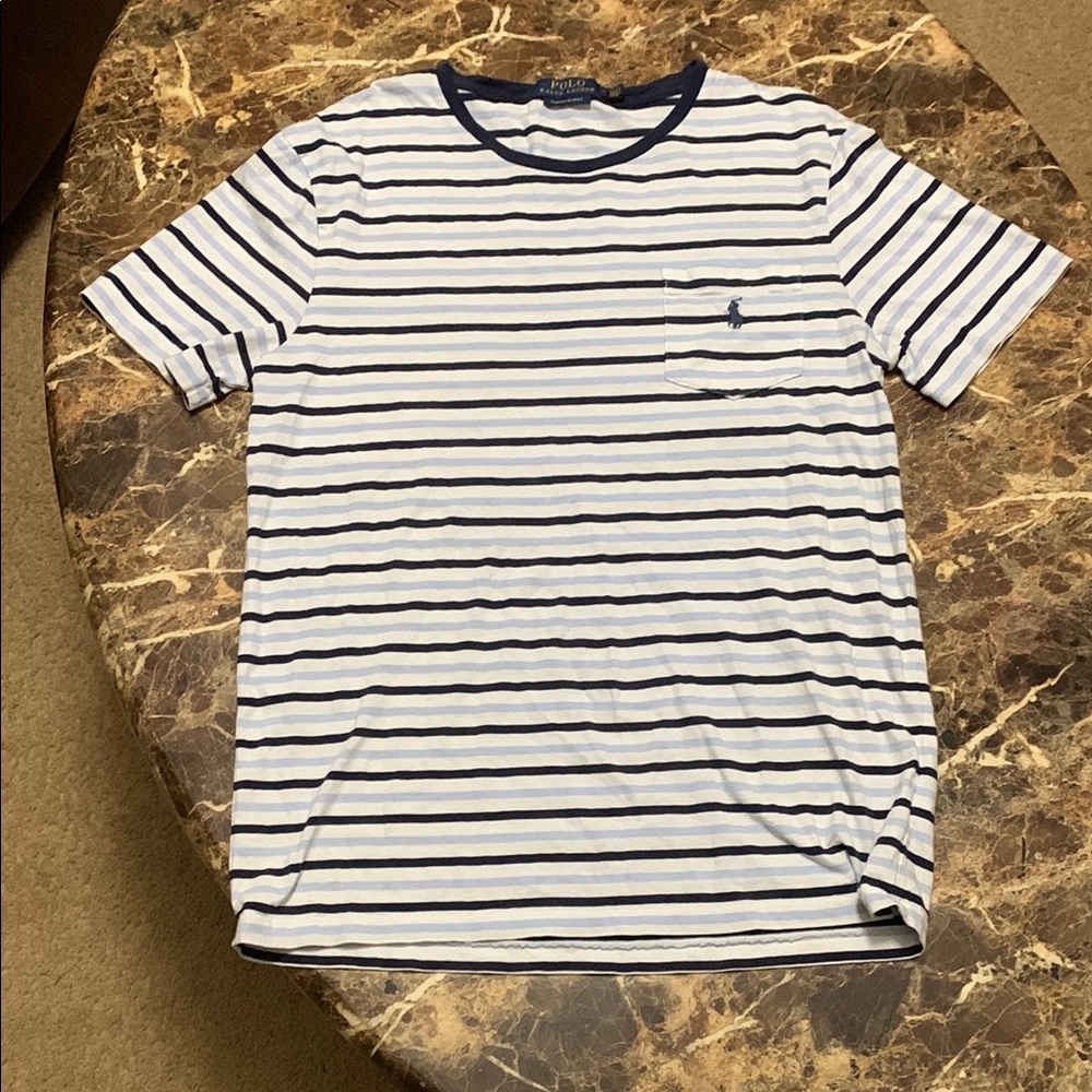 Polo by Ralph Lauren Men's Striped Navy and White T-Shirt